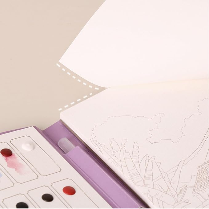 RGBMIX Watercolor Coloring Book for Adults Stress Relief Foldable Painting Pad with 24-Color Paint (Animals)