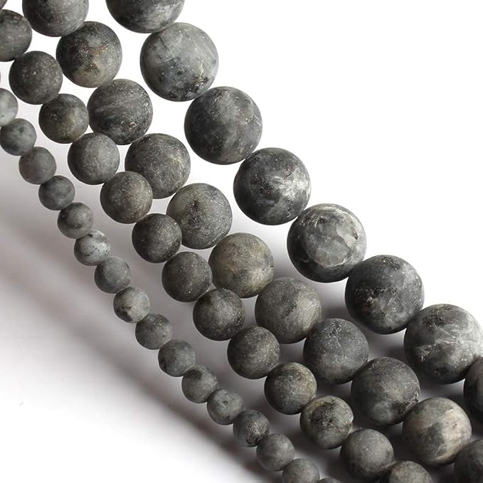 Stone Beads, 60pcs Matte Black Labradorite, 6mm Round Loose Beads for Jewelry Making, Bracelets, with Bag, String & Card