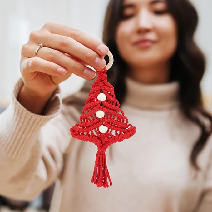 FREEBLOSS 3 Set Christmas Tree Macrame DIY Kit for Beginners Christmas Tree Hanging Ornaments for Holiday Wall Hanging