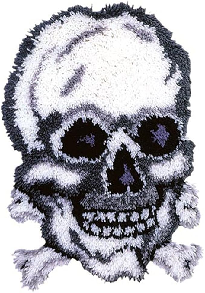 DL-YTG DIY Latch Hook Kits Skeleton Throw Carpet Embroidery Cover Rug Pattern Color Printed Canvas 52x38cm, Crochet Needlework Crafts for Kids and Adults