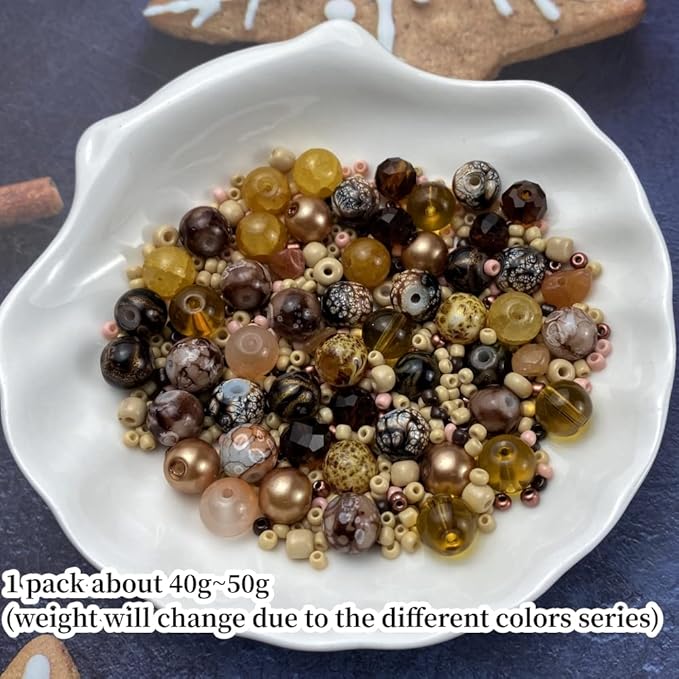 Assorted Glass Resin Beads Multi Size Colors Smooth Cracked Gravel Millet Spacer Beads for Bracelets Necklace Earring DIY Jewelry Making Craft(Light Brown Series)