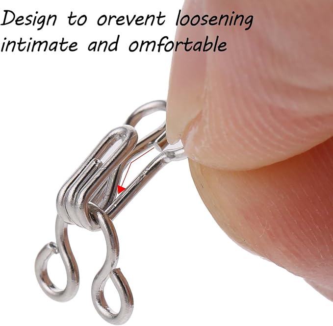 100 Pairs Sewing Hooks and Eyes Closure Metal Bra Hooks Replacement Silver Hook and Eye Closures for Clothing Sew On Snaps for Bra Clothing Skirts Replacement Sewing Crafting DIY Project (14mm)
