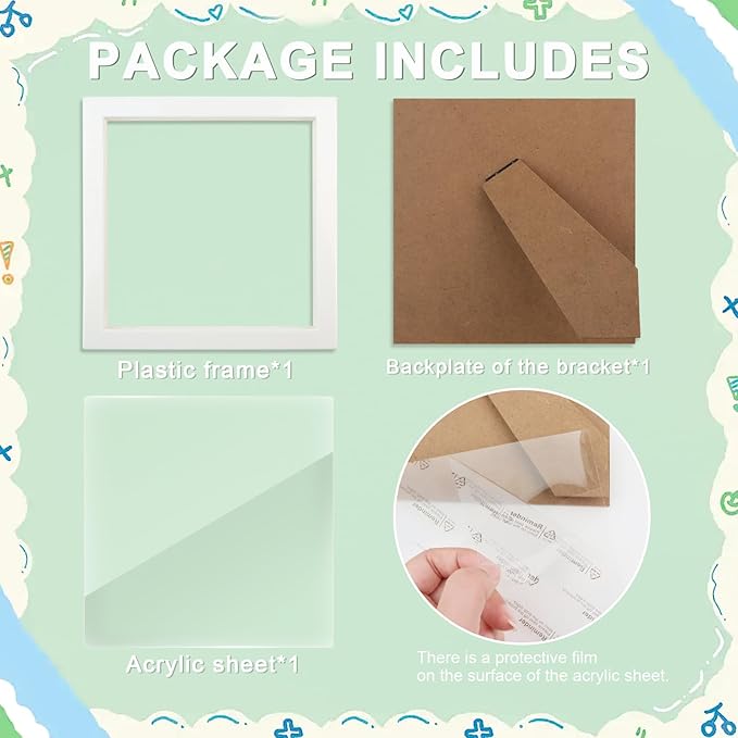 MVVMTOP 6x6 Acrylic Picture Frame for Diamond Painting, Square Display Frame with Stand, Tabletop or Wall Mount