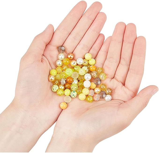 PH PandaHall 720pcs 8mm Yellow Glass Beads 24 Color Bracelet Beads Crystal Bead Baking Painted Glass Loose Bead for Fall Friendship Bracelet Earring Jewelry Making Christmas Tree Ornament