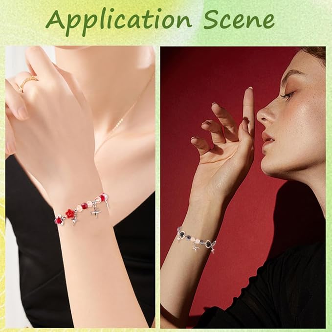 SUNNYCLUE 1 Box DIY 6 Sets Halloween Bracelets Kits Moon Star Charms Alloy Gothic Tibetan Style Black Red White Heart Stars Moon Charms for Jewelry Making Kits Women Festival Christmas Supplies DIY