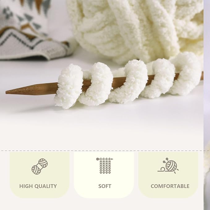 Milk White Chunky Chenille Yarn for Crocheting Bulky Thick Fluffy Yarn for Knitting,Super Bulky Hand Blanket, Soft Plush Yarn Crochet Carpet/Scarf/Cushion/ 8 Jumbo Pack(63.76oz/197.68yd