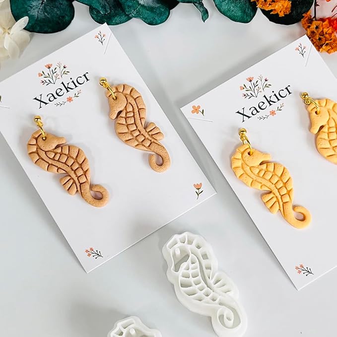 Xaekicr Seahorse Polymer Clay Cutters for Earrings - Ocean Style Clay Earring Cutters for Jewelry Making, 2 Pcs Clay Tools