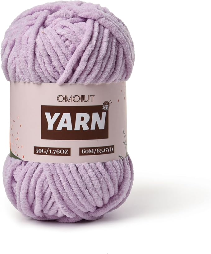 Plush Chenille Chunky Crochet Yarn - Baby Yarn for Crocheting Soft - Velvet Yarns Knitting for Blankets Crafts - Fluffy Amigurumi Yarns 50g / 65.6yd (Light Purple)
