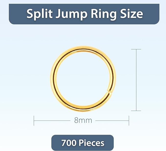 Mandala Crafts Assorted Gold Color Jump Rings Jewelry Findings Metal O Rings for Jewelry Making Supplies - 700 8mm Small Open Jump Rings Kit for Necklace Earring