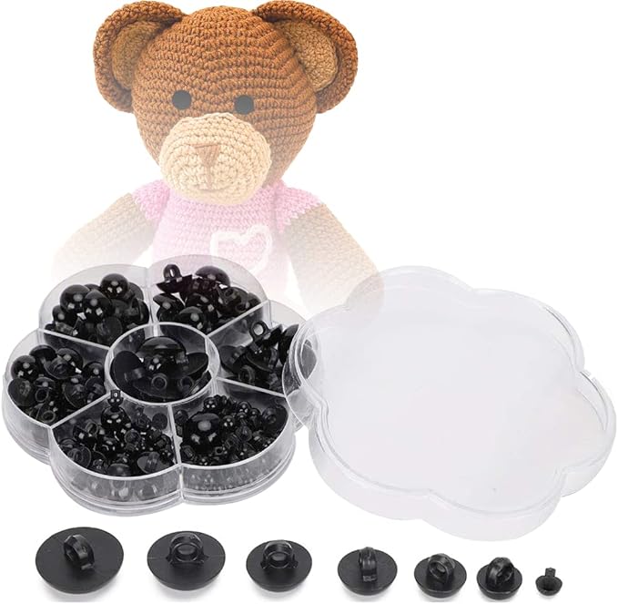 Watris Veiyi 184PCS Plastic Safety Eyes, Stuffed Animal Eyes, Black Crochet Eyes, Craft Doll Toys Eyes, Mushroom Domed Sewing Buttons for Amigurumi Stuffed Doll Plush Animal Puppet