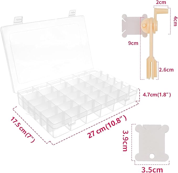 Embroidery Floss Organizer Cross Stitch Thread Organizer-Bobbin Winder 1 Removable 36 Compartments with 150 Floss Bobbins and 2 Pieces Numbered Stickers for Craft DIY Embroidery