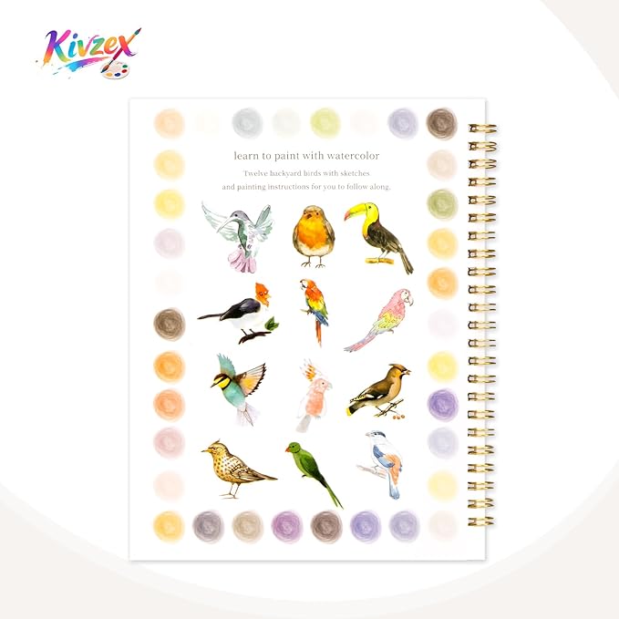 Watercolor Workbook for Adults, Beginner Friendly Watercolor Painting Kit Birds Water Coloring Book, Nature-Themed Practice Art Gift Water Color Paint Book with Palette and Brush