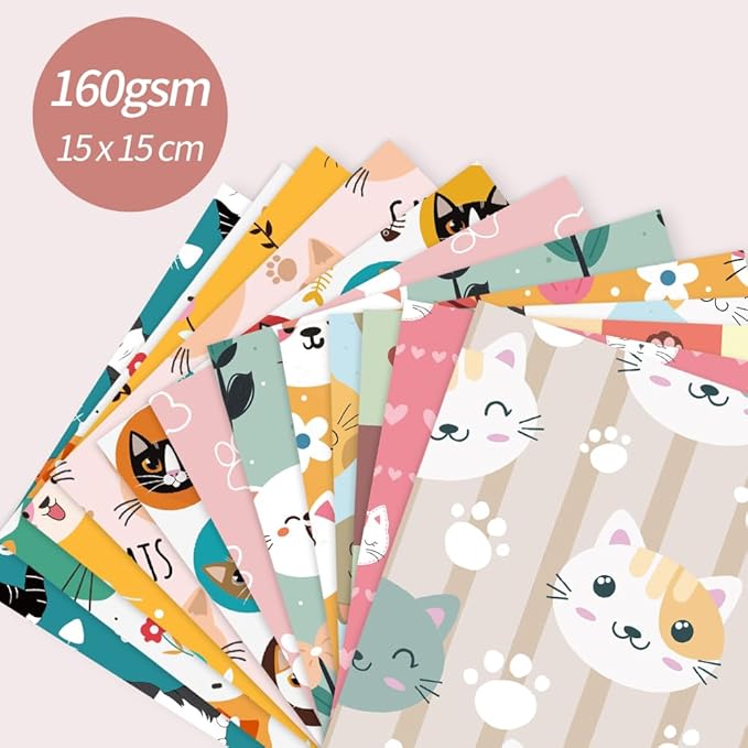 6x6” 160gsm cardstock Single Sided Scrapbooking 24 Papers Pad vintage decoupage scrapbook kit patterned paper junk journal supplies journaling supply scrap paper crafting Cat