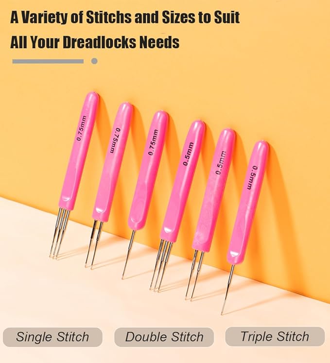 Weabetfu Dreadlocks Crochet Hooks with Ergonomic Handle,Dreadlock Needle Tool for Craft,Dreadlock Crochet Hook for Hair 0.5mm 3 Hook