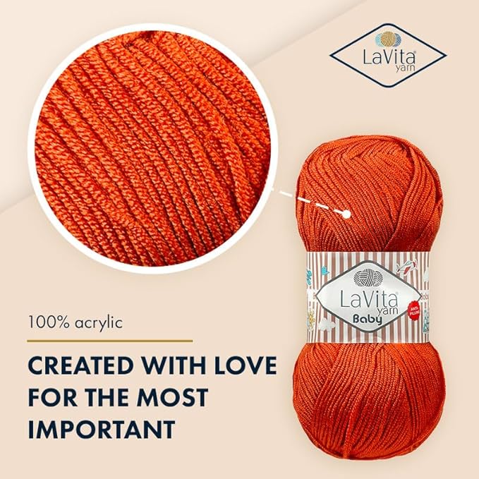 LaVita Baby Premium Anti-Pill Acrylic Yarn - 820 Yards, 3 x 3.5 oz - Warm, Airy Fiber with Silky Texture - Oeko-TEX Certified, Durable, Lightweight, Long-Lasting, Solid Pastel Colors - 3 Skeins Pack