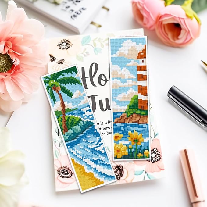 ACRNIGHEET 6pcs Cross Stitch Bookmark Kits, Landscape DIY Cross Stitch Bookmarks, Embroidery Bookmark Cross Stitch Kits with Scenery Pattern, Stamped Cross Stitch Kit Bookmark for Beginners Adults