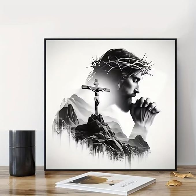 ARPADAMO Square Diamond Art Kits for Adults-Jesus Cross Square Drill Diamond Painting,Square Diamond Art,DIY Religion Gem Art Kits for Adults and Crafts for Gifts and Home Wall Decor 12x12inch