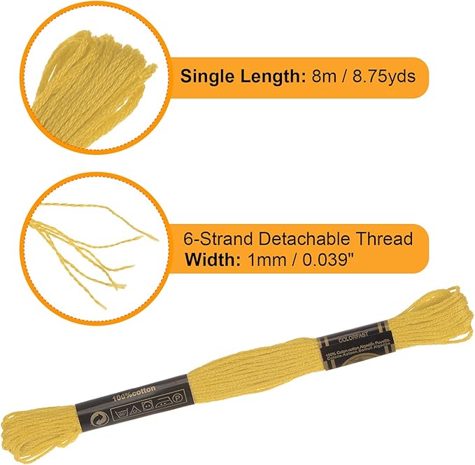 HARFINGTON 12 Skeins Embroidery Floss 8.75yds(8m) Egyptian Long-Staple Cotton Cross Stitch Thread for Sewing DIY Bracelet Yarn String and Crafts, Lemon Yellow(6017)