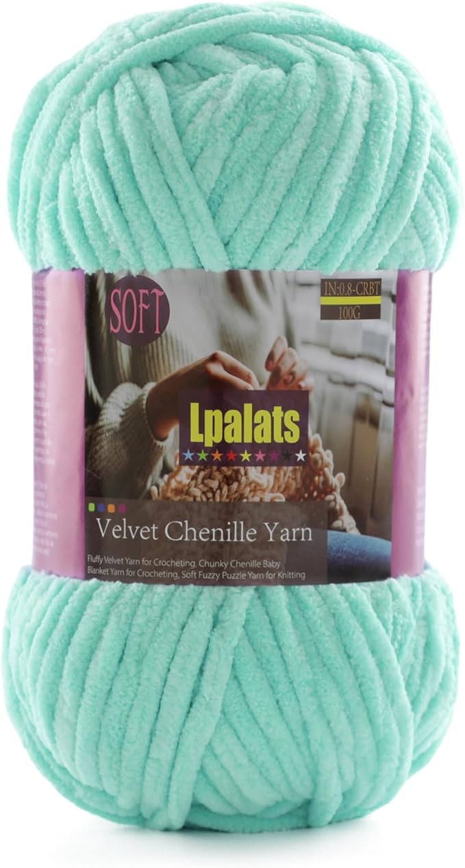 Chunky Chenille Yarn for Crocheting - 100g/3.5oz Baby Blanket Yarn for Crocheting Soft - 87 Yards Fluffy Thick Plush Yarns for Knitting Blankets Amigurumi (1, Aqua Green)