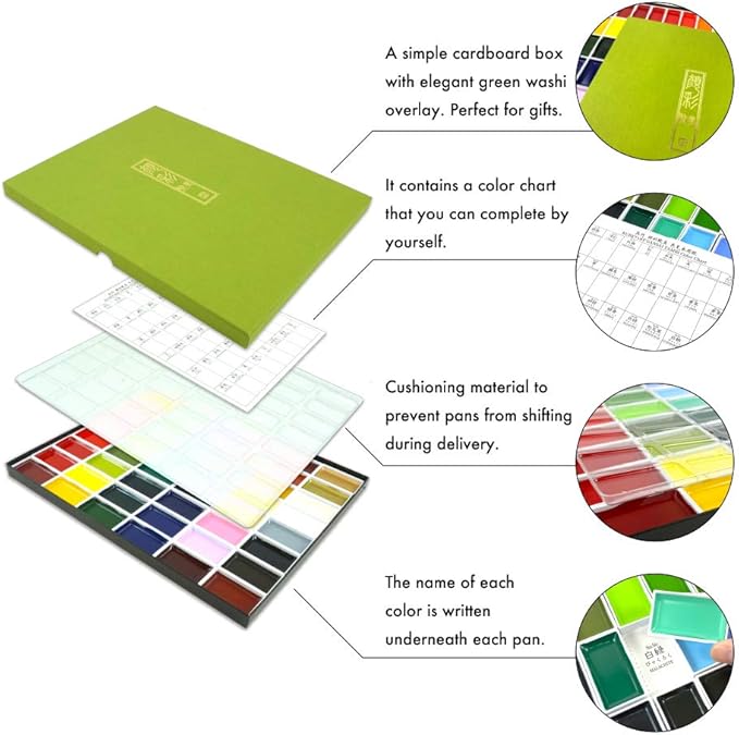Kuretake GANSAI TAMBI Watercolor Paint Set, 48 Colors, Professional-quality for artists and crafters, for kids, adult, Made in Japan