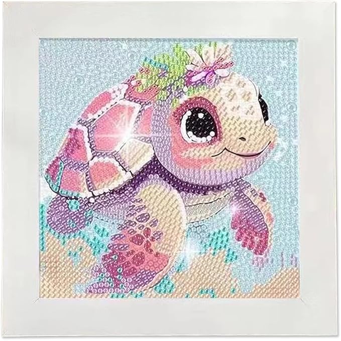 PERFECTSIGHT Cute 5D Diamond Art Kits with Wooden Frame, Kawaii DIY Painting Art for Adults Teen, Diamond Arts and Crafts Sets, Big Gem Full Drill Diamond Dots for Women Beginners (Turtle)
