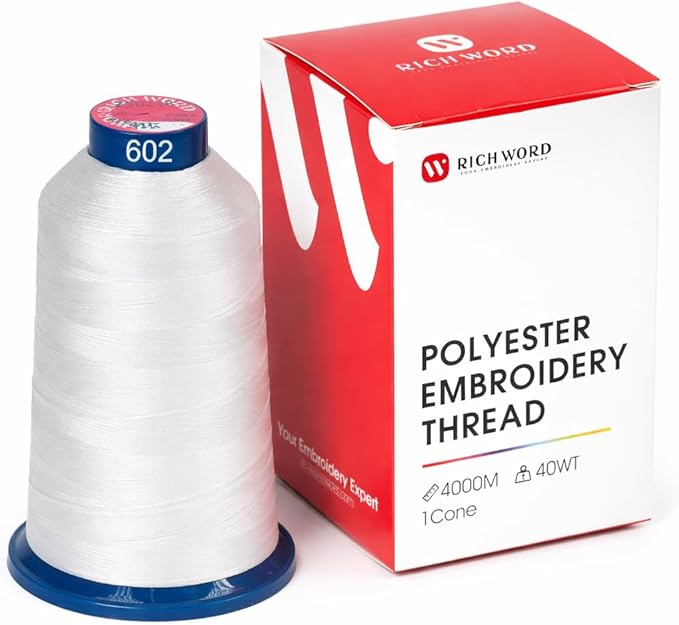 Poolin Embroidery Machine Thread Richword Selected White 4000M 40WT Polyester Embroidery Thread – Smooth, Strong Single Spool for Home & Commercial Machines 0602