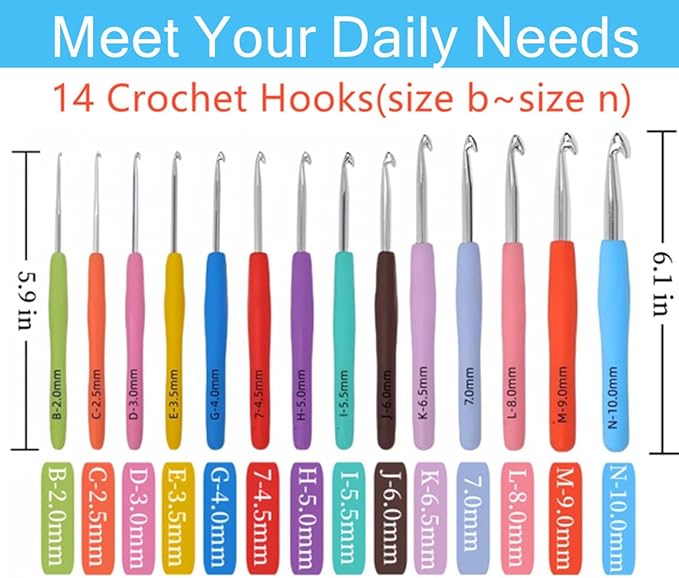 Crochet Hook Set,14 Sizes Crochet Hooks for Arthritic Hands,Crochet Hooks Ergonomic Soft Grip with Case,Crochet Needles(Size B-Size N)