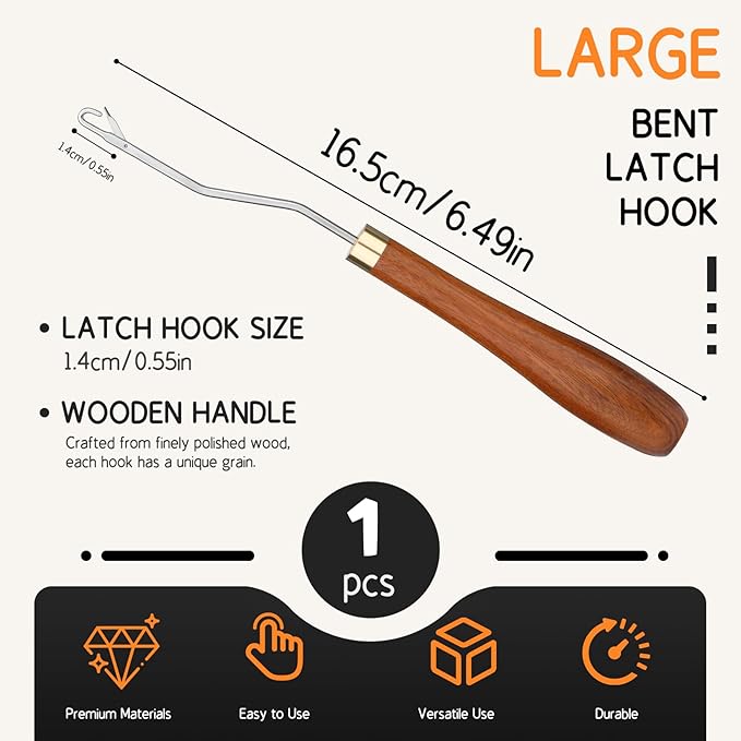 Giwrmu Latch Hook Tool, Wooden Bent Latch Hooks, Small Latch Hook Crochet Needle for Carpet Making, Hair Extension and Yarn Craft