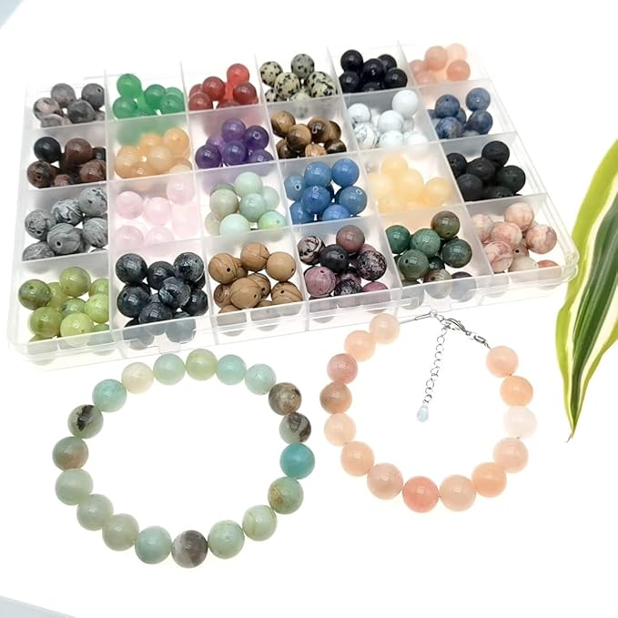 288pcs Natural Round Stone Beads Genuine Real Stones Beading Loose Gemstone DIY for Bracelet Necklace Earrings Jewelry Making (10mm-24 Color S1, 10mm)