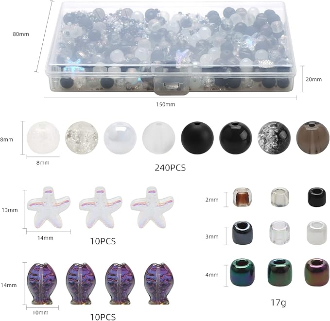 Rired 27 760pcs Assorted Glass Beads for Jewelry Making, White to Black Mixed Crystal Beads Bracelet Making Kit with Seed Beads for Ring, Necklace, DIY Craft