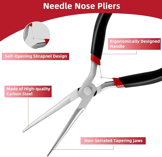 Needle Nose Pliers 6Inch Extra Long Nose Pliers with Comfort Grip Handles Non-Serrated Jaws Mini Small Needle Nose Pliers for Wire Wrapping Handmade Craft Jewelry Making Supplies (Black)