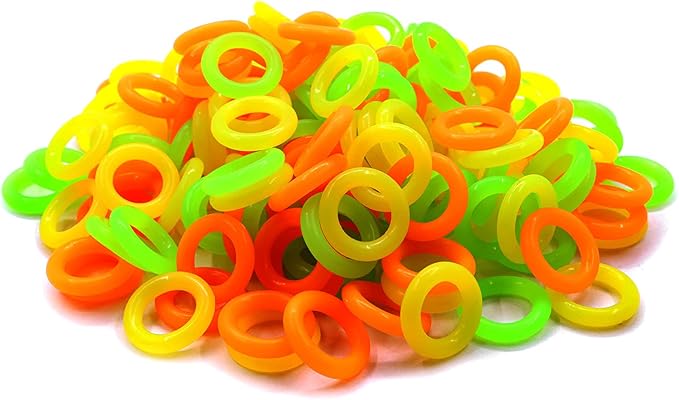 ZXUEZHENG 150 Pack Elasticity Silicone Soft Stitch Ring Markers for Knitting Crochet Etc, (Small Size for Needle Sizes 0-8, Orange, Yellow, Green)