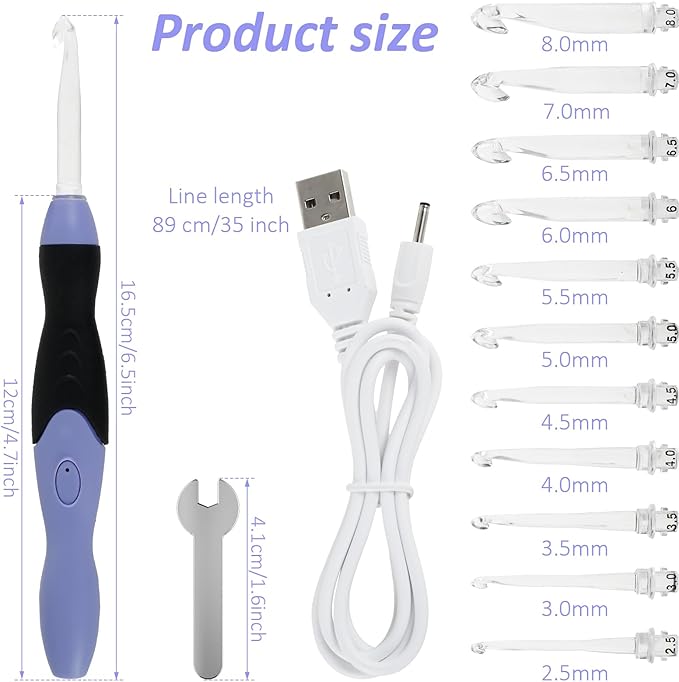 Light Up Crochet Hook Set, 11 Sizes Lighted Crochet Hooks with Case, Rechargeable Crochet Hook 2.5 mm to 8 mm, DIY Crochet Hooks Set for Crocheting and Knitting, Interchangeable Heads Hooks