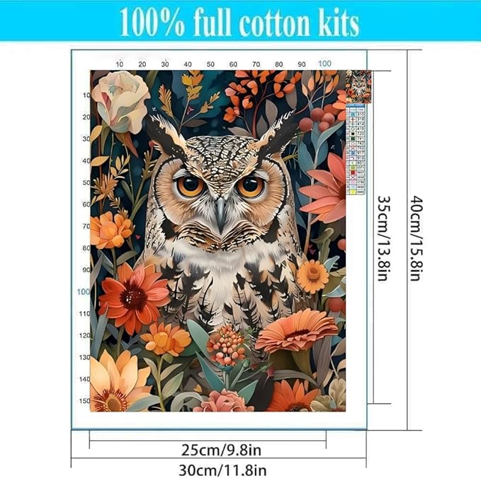Owl Stamped Cross Stitch Kits for Adults Beginner, Flowers Counted Cross Stitch Kits Printed Stitching Cute Patterns Dimensions Needlepoint Art Crafts Embroidery Kits for Adults