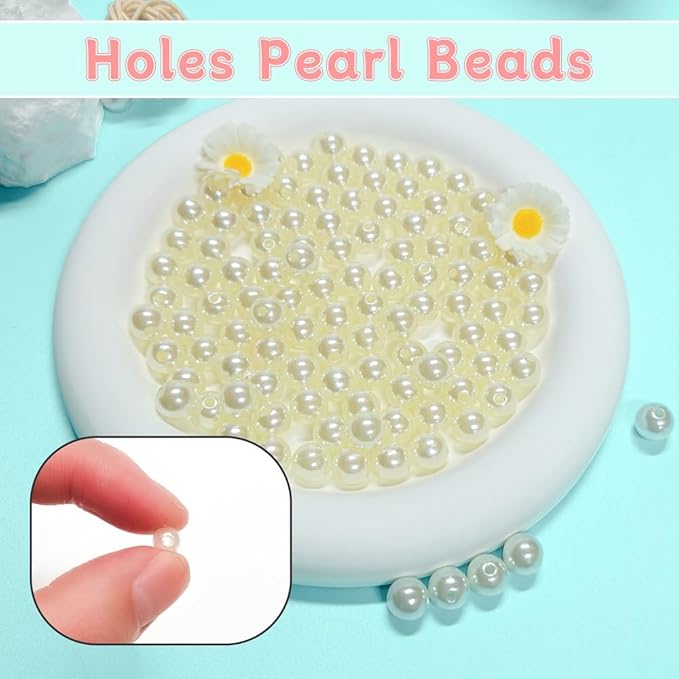 Pearl Beads for Jewelry Making Holes ABS Craft Beads with Holes for Jewelry Making, Bracelet, Necklace Crafting Bulk Bead Kit (6mm,Ivory White/1500 pcs)