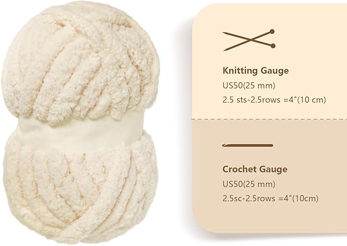 Light Beige Chunky Chenille Yarn for Crocheting Bulky Thick Fluffy Yarn for Knitting,Super Bulky Hand Blanket, Soft Plush Yarn Crochet Carpet/Scarf/Cushion/ 8 Jumbo Pack(63.76oz/197.68yd