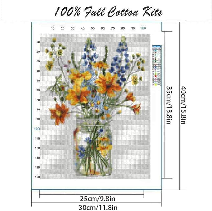 dyaiangmu stamping cross stitch kit,flower cross stitch kit for adult beginners, full line diy cross stitch stitching kit for home decor cross stitch patterns 15.7x11.8 inches