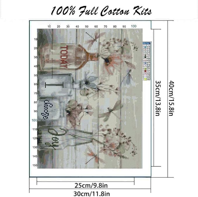 Stamped Cross Stitch Kits for Adults Beginner, Flower Dimensions Needlepoint Art Crafts Embroidery Kits for Adults Beginners 15.7x11.8 inches