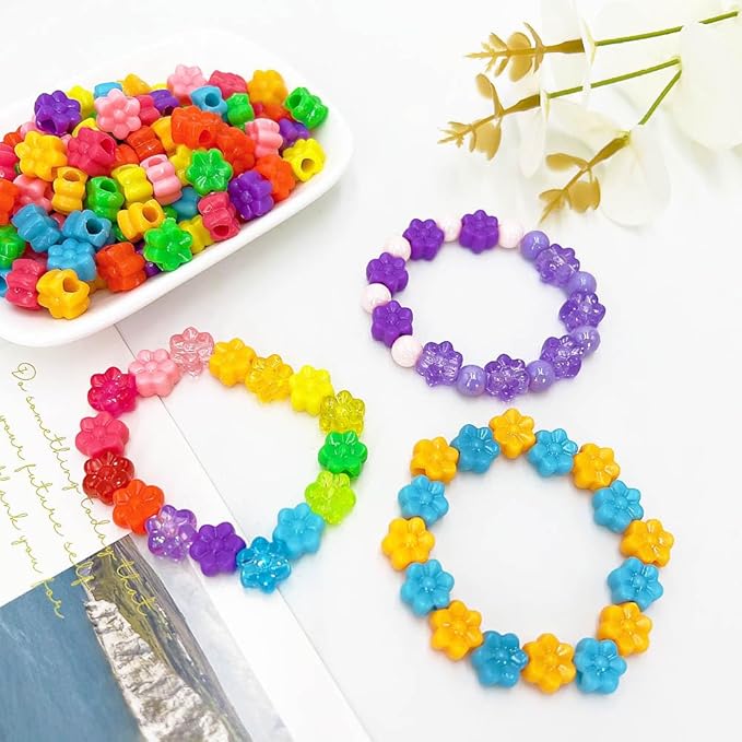 MIIIM 400 Pcs Colorful Flower Pony Beads Shapes for Friendship Bracelet, Large Hole Kandi Beads for Hair Braids, Jewelry Making (Multi-Colored)