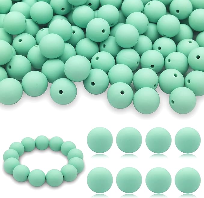 DIYOMR 100Pcs Round Silicone Beads for Jewelry & Crafts - 15mm, Green