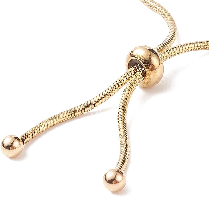 FASHEWELRY 10Pcs Adjustable Stainless Steel Snake Chains Bracelet 9" Golden Slider Bracelets Chains Tarnish Resistant Extender Box Chain with Ball End for DIY Jewelry Making