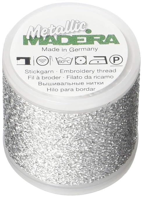 Madeira 9842-41 Metallic Nylon/Polyester Embroidery Thread, 40wt/220 yd, Textured Silver
