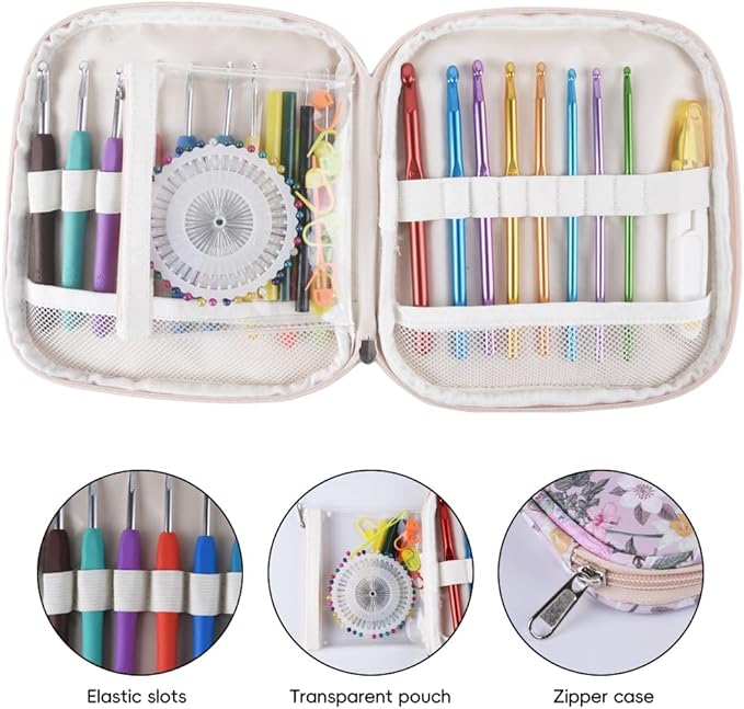 Crochet Hook Case,Portable Zipper Storage Organizer Bag for Crochet Hooks, Knitting Needles, Project & Sewing Supplies, Lightweight,Easy to Hold (No Accessories Included).Purple Lily