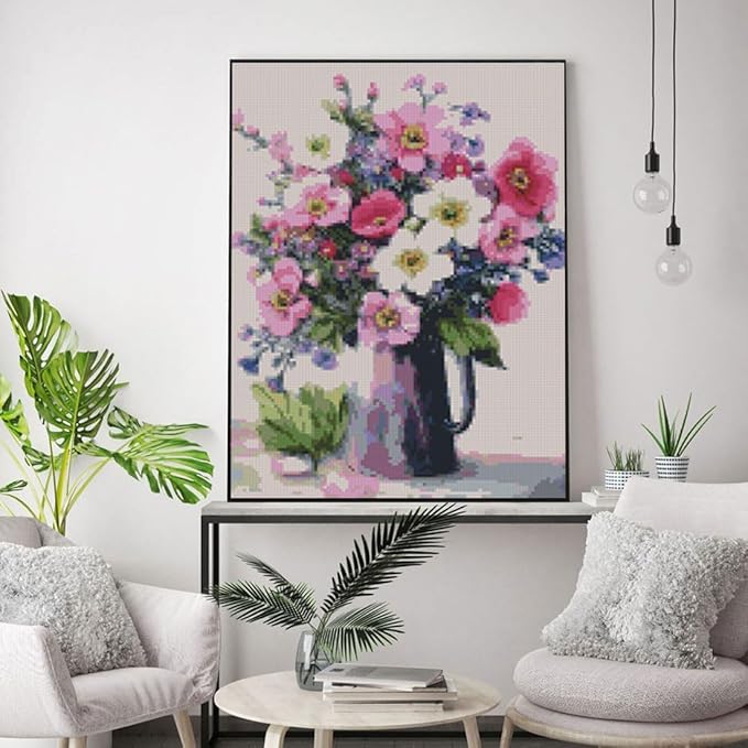 Flowers Stamped Cross Stitch Kits Flowers Cross Stitch Patterns,Dimensions Cross Stitch Kits Embroidery Kit Arts and Crafts for Beginners 15.7x11.8 inch