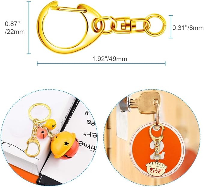 Roctee 50 Pack Gold Keychains with Jump Rings & Chains, 1.92" DIY Keychain Hardware Kit for Crafts, Key Ring Accessories for Keychain Making Projects