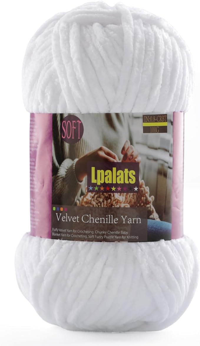Baby Blanket Yarn for Crocheting Soft - 1 Pack of 100g/3.5oz Chunky Chenille Yarn for Knitting Blankets Amigurumi - Super Bulky Yarns - 87 Yards Thick Plush Yarns (1, White)