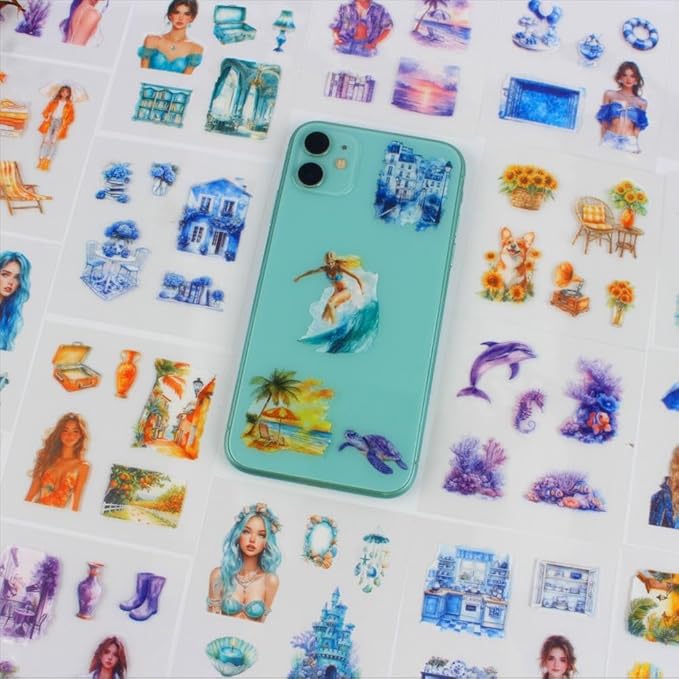 428Pcs Summer Scrapbook Stickers for Scrapbooking Supplies, 100 Sheets Transparent PET Scenery Journal Stickers for Journaling, Junk Journal, Scrap Book, Card Making, Collage, DIY Crafts Arts