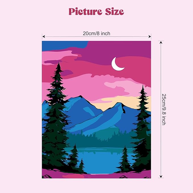 MXJSUA 4 Pack Moonlight Mountain Lake Framed Paint by Numbers Kit with Canvas for Adults Beginner, DIY Acrylic Oil Painting Kits with Brushes for Home Wall Decor Gift (8x10 inch)