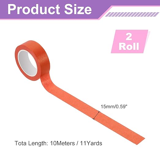 uxcell 2 Rolls Colored Washi Tape, 11 Yards x 0.6" Colored Masking Tape Painters Tape, Decorative Masking Tape for Arts & Crafts Labeling DIY Scrapbooking Gift Wrapping, Orange