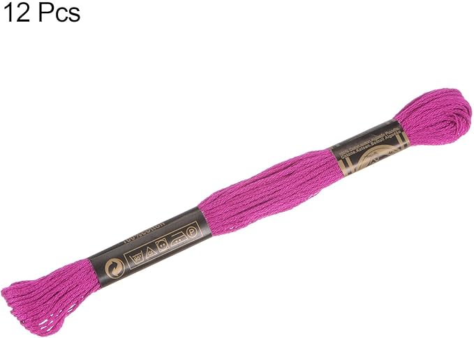 HARFINGTON 12 Skeins Embroidery Floss 8m Each Egyptian Long Fiber Cotton Cross Stitch Thread 26S/2x6 for Embroidery Projects Bracelet, Fuchsia